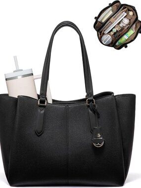 Laptop Tote Bag for Women 15.6 In Work Bags with Triple Compartments Large Faux